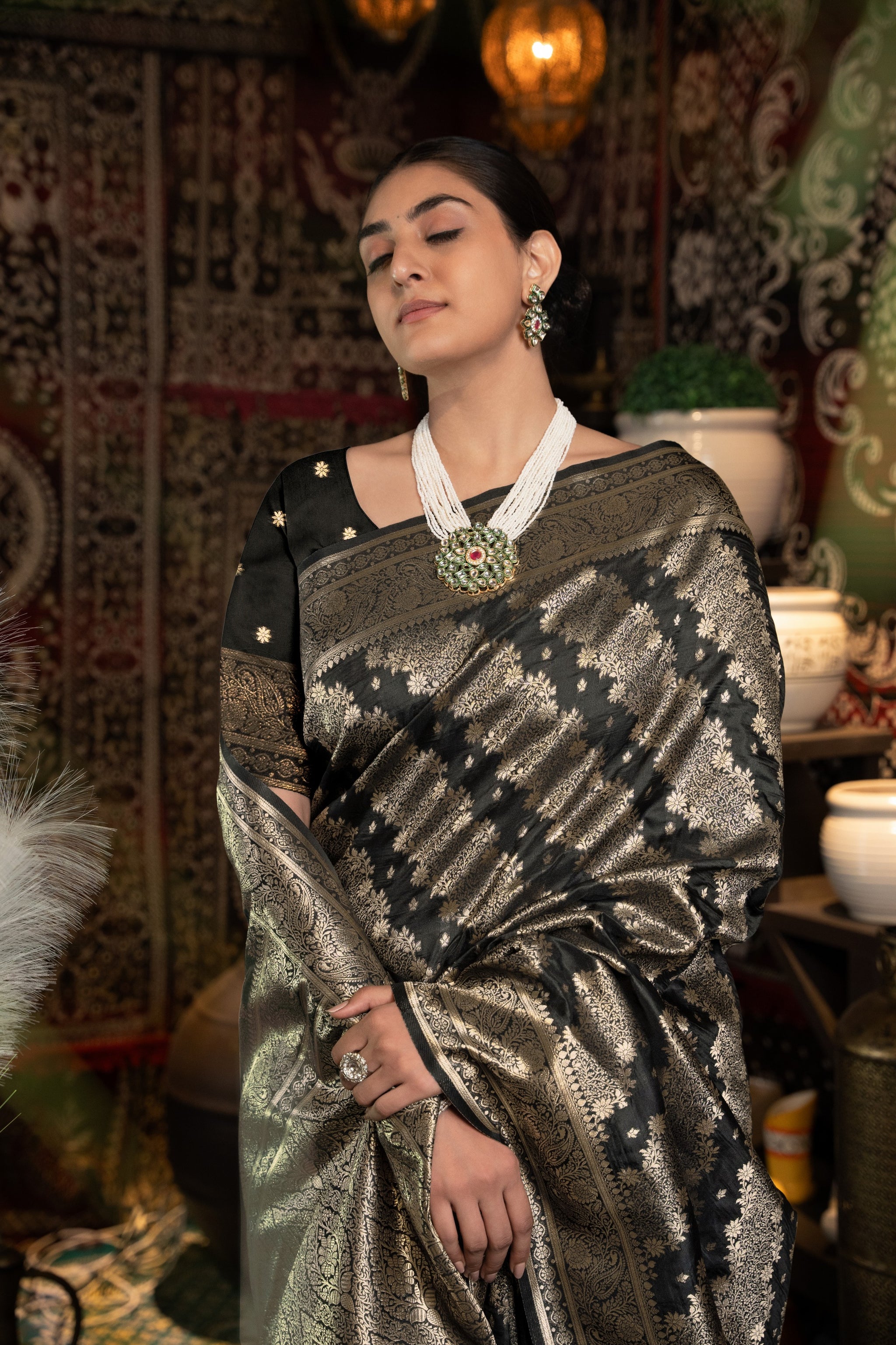 Kavya Silk Black Banarasi Silk Woven Saree