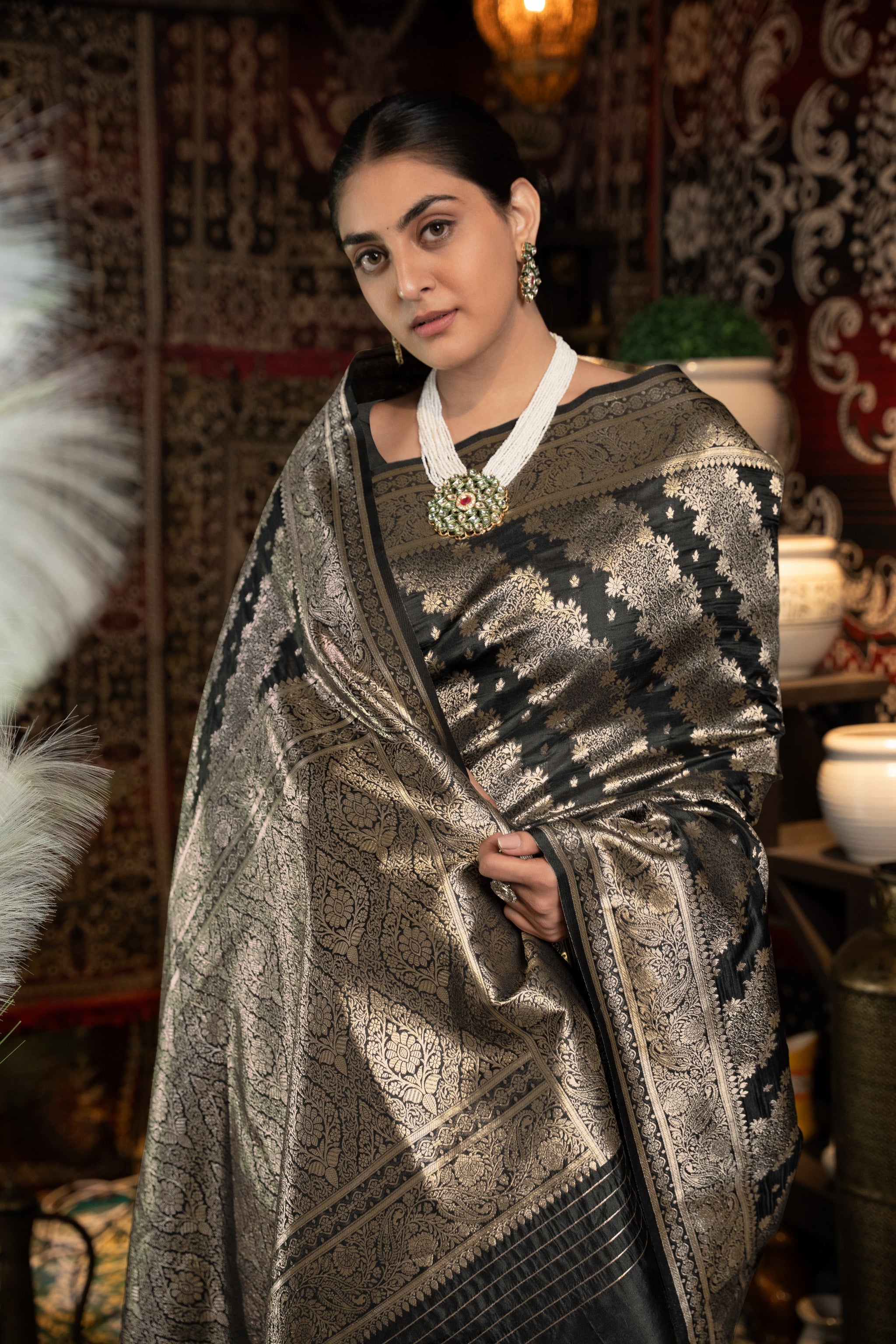 Kavya Silk Black Banarasi Silk Woven Saree