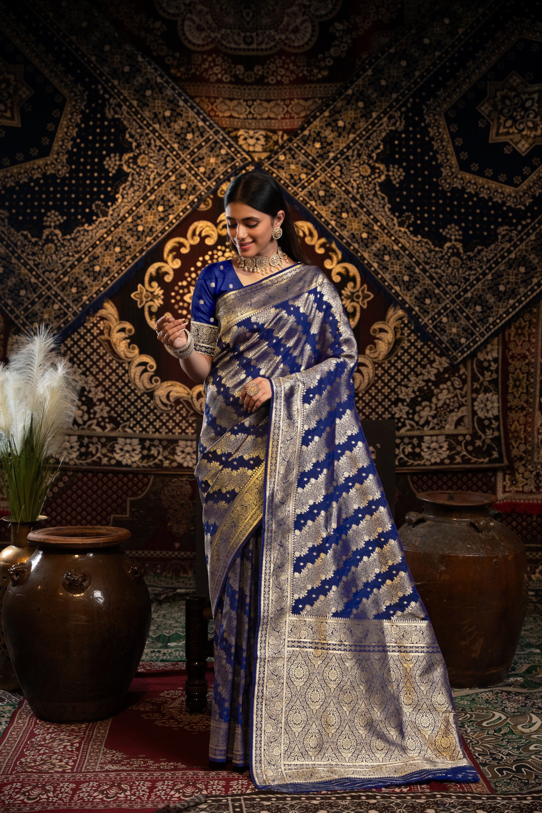 Kavya Silk Navy Banarasi Silk Woven Saree