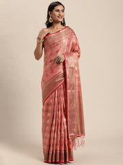 Kesar Rose Gold Pink Zari Woven Design Banarasi Pure Cotton Saree