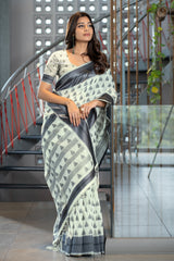 Kimaya Dolphin Grey Soft Cotton Block Woven Design Saree