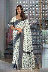 Kimaya Dolphin Grey Soft Cotton Block Woven Design Saree