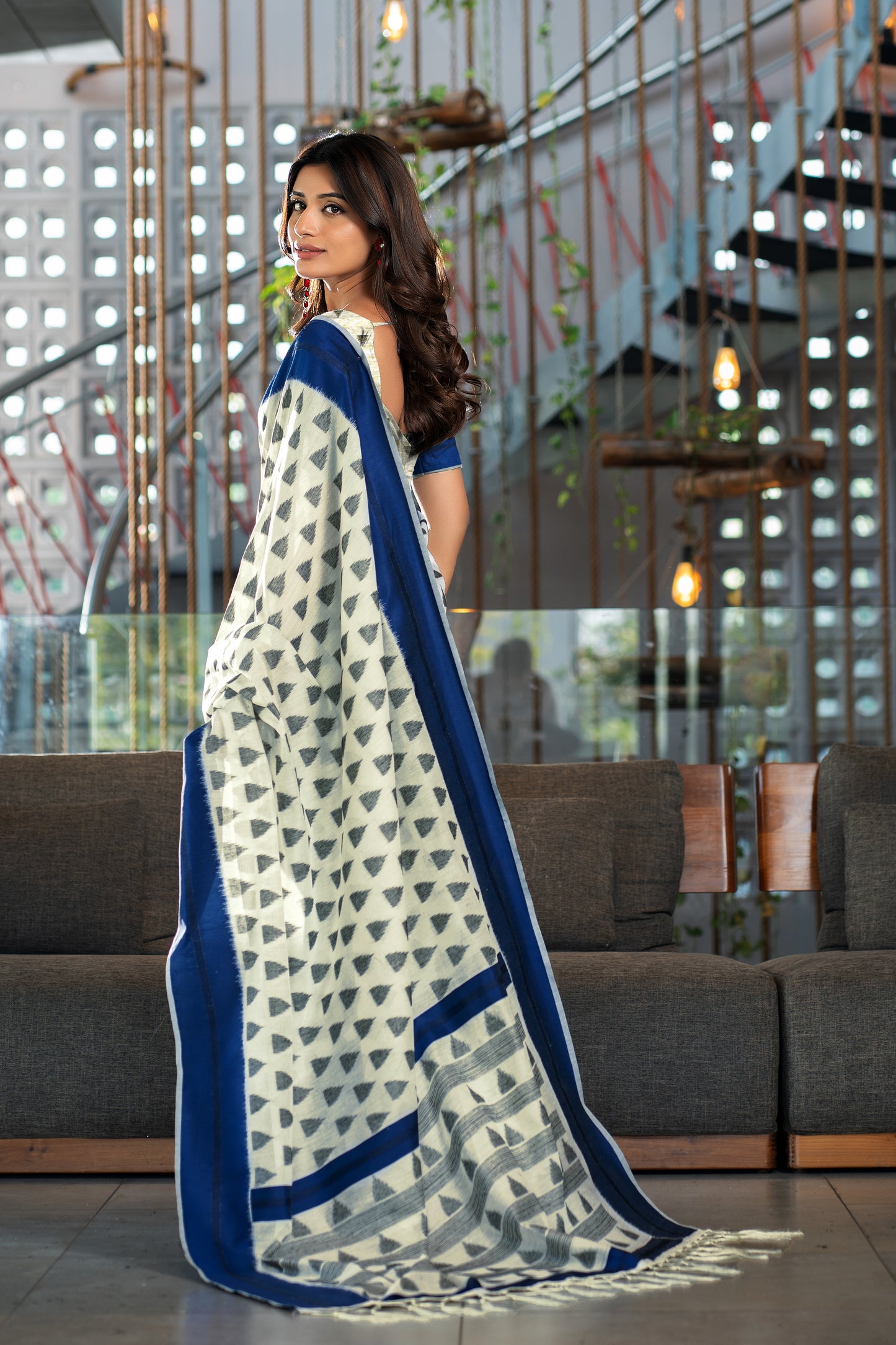 Kimaya Navy Soft Cotton Block Woven Design Saree