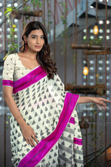 Kimaya Hot Pink Soft Cotton Block Woven Design Saree