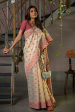 Load image into Gallery viewer, Kusum Dusty Coral Pink Soft Cotton Jamdani Saree
