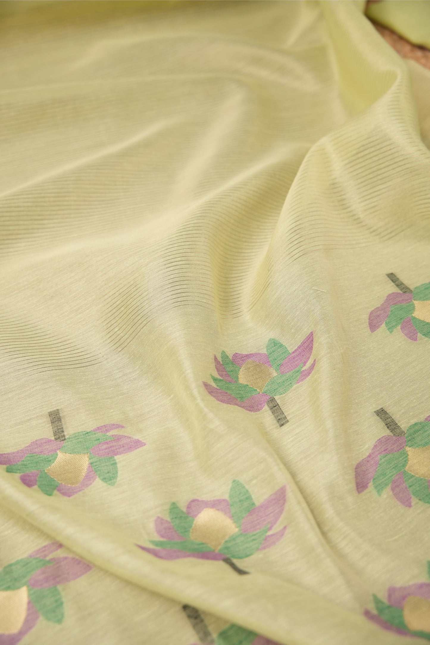 A Freakin Lotus Pista Green Jamdani Muga Silk Unstitched Suit Set