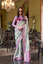 Load image into Gallery viewer, Luxuria Lavender Banarasi Digital Soft Silk Saree
