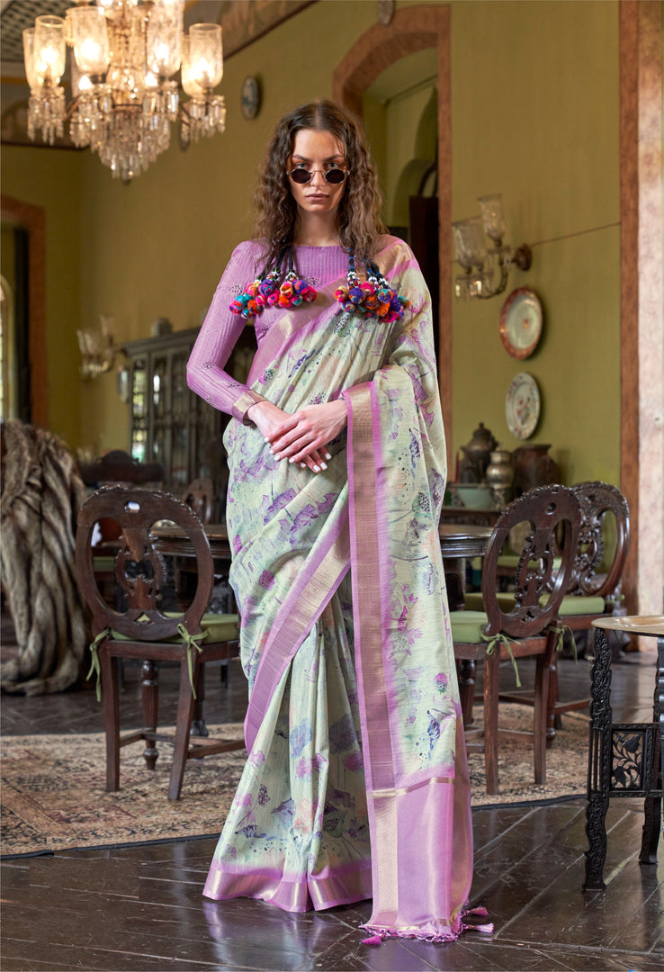 Luxuria Lavender Banarasi Digital Soft Silk Saree