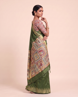 Madhu Green Tussar Silk Madhubani Saree With Unstitched Blouse Piece