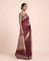 Madhu Maroon Tussar Silk Madhubani Saree With Unstitched Blouse Piece