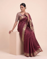 Madhu Maroon Tussar Silk Madhubani Saree With Unstitched Blouse Piece