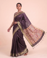 Madhu Purple Tussar Silk Madhubani Saree With Unstitched Blouse Piece