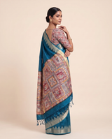 Madhu Teal Tussar Silk Madhubani Saree With Unstitched Blouse Piece
