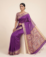 Madhu Wine Tussar Silk Madhubani Saree With Unstitched Blouse Piece