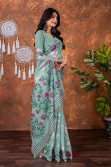 Mahitha Breeze Blue Muga Cotton Jamdani Saree