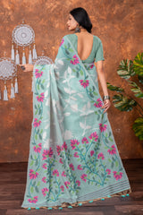 Mahitha Breeze Blue Muga Cotton Jamdani Saree