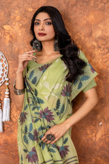 Mahitha Pistachio Green Muga Cotton Jamdani Saree