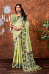 Mahitha Pistachio Green Muga Cotton Jamdani Saree