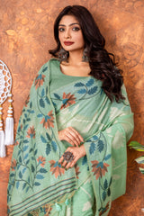 Mahitha Sea Green Muga Cotton Jamdani Saree