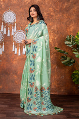 Mahitha Sea Green Muga Cotton Jamdani Saree