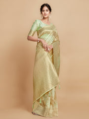 Maira Mint Green Leheriya Zari Woven Design Linen Saree
