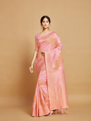 Maira Bubblegum Pink Leheriya Zari Woven Design Linen Saree