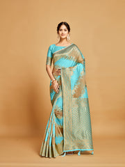 Maira Cyan Blue Leheriya Zari Woven Design Linen Saree