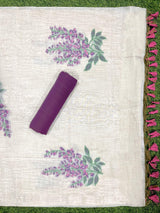 Show Stopper Beige & Lavender Jamdani Muga Cotton Unstitched Suit Set