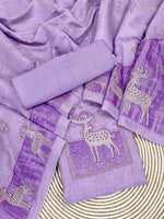 Load image into Gallery viewer, Crimson Lavender Animal Woven Muga Unstitched Suit Set
