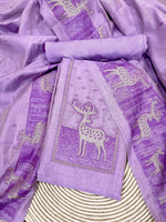 Load image into Gallery viewer, Crimson Lavender Animal Woven Muga Unstitched Suit Set

