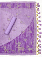 Load image into Gallery viewer, Crimson Lavender Animal Woven Muga Unstitched Suit Set
