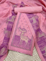 Load image into Gallery viewer, Crimson Pink Animal Woven Muga Unstitched Suit Set

