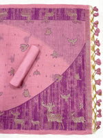 Load image into Gallery viewer, Crimson Pink Animal Woven Muga Unstitched Suit Set
