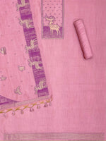Load image into Gallery viewer, Crimson Pink Animal Woven Muga Unstitched Suit Set
