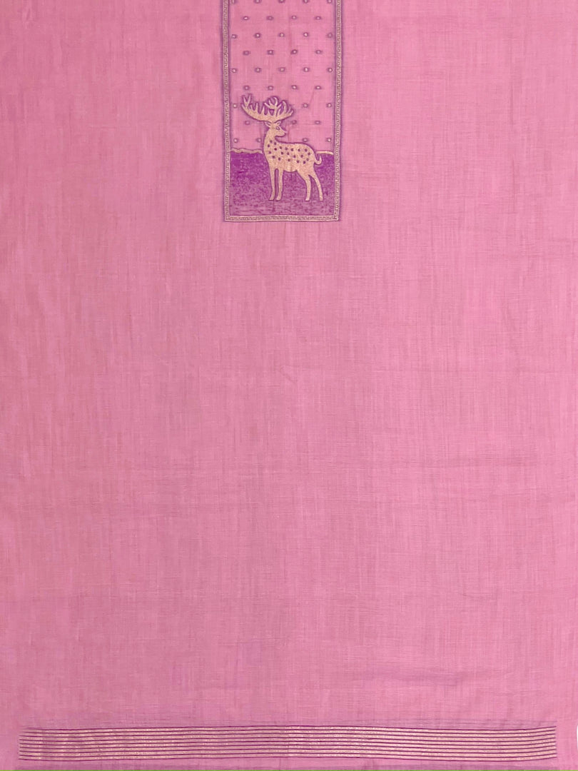 Crimson Pink Animal Woven Muga Unstitched Suit Set