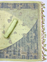 Load image into Gallery viewer, Crimson Pista Green Animal Woven Muga Unstitched Suit Set
