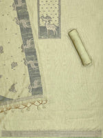 Load image into Gallery viewer, Crimson Pista Green Animal Woven Muga Unstitched Suit Set
