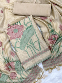 Bohemian Bliss Beige Muga Cotton Unstitched Suit Set