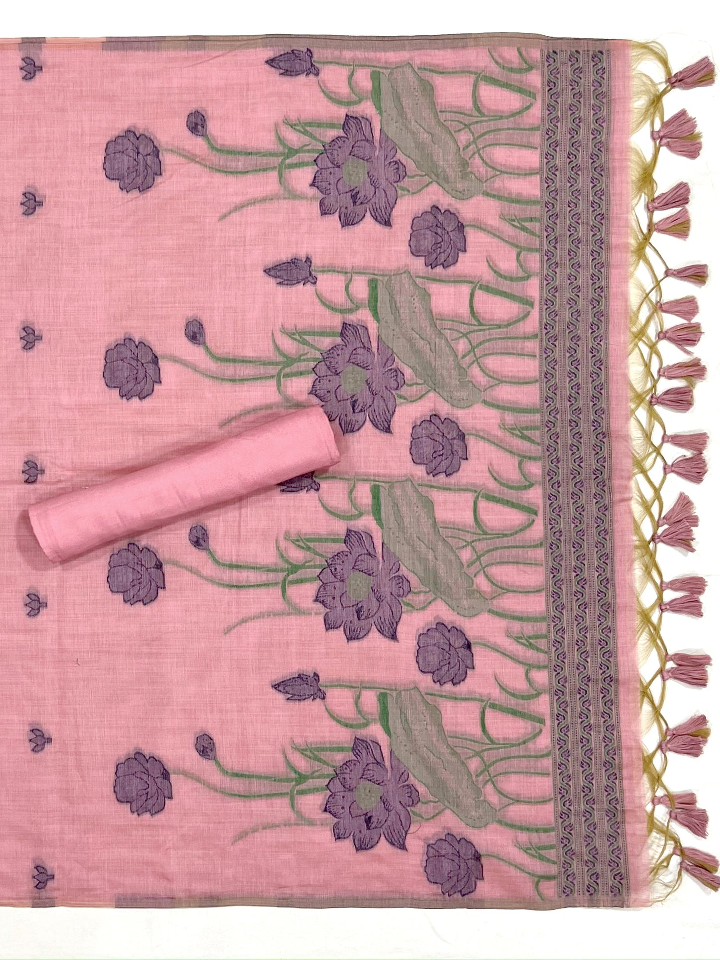 Bohemian Bliss Pink Muga Cotton Unstitched Suit Set