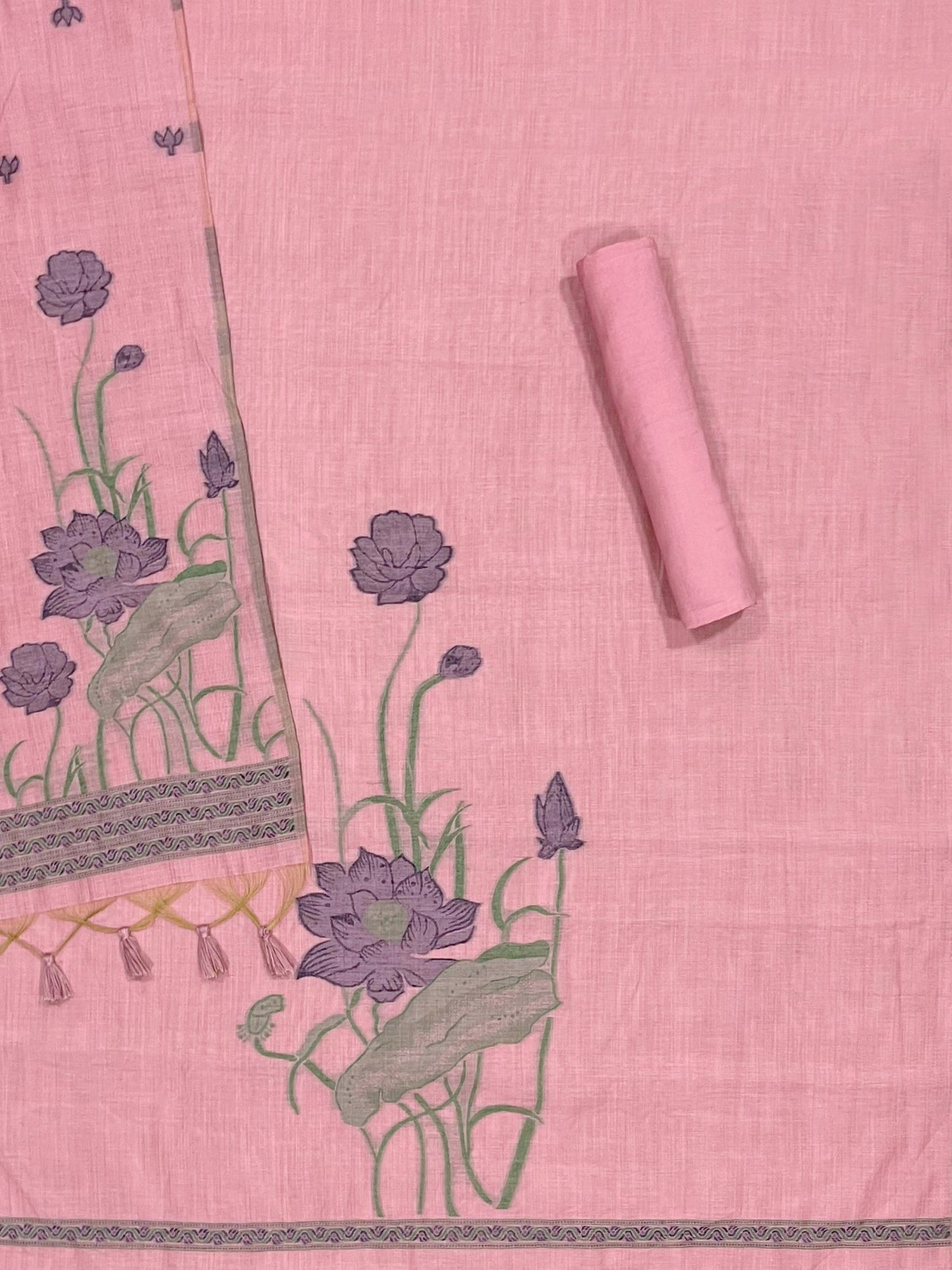 Bohemian Bliss Pink Muga Cotton Unstitched Suit Set