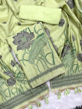 Bohemian Bliss Green Muga Cotton Unstitched Suit Set