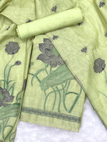 Load image into Gallery viewer, Bohemian Bliss Green Muga Cotton Unstitched Suit Set
