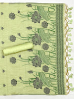 Load image into Gallery viewer, Bohemian Bliss Green Muga Cotton Unstitched Suit Set
