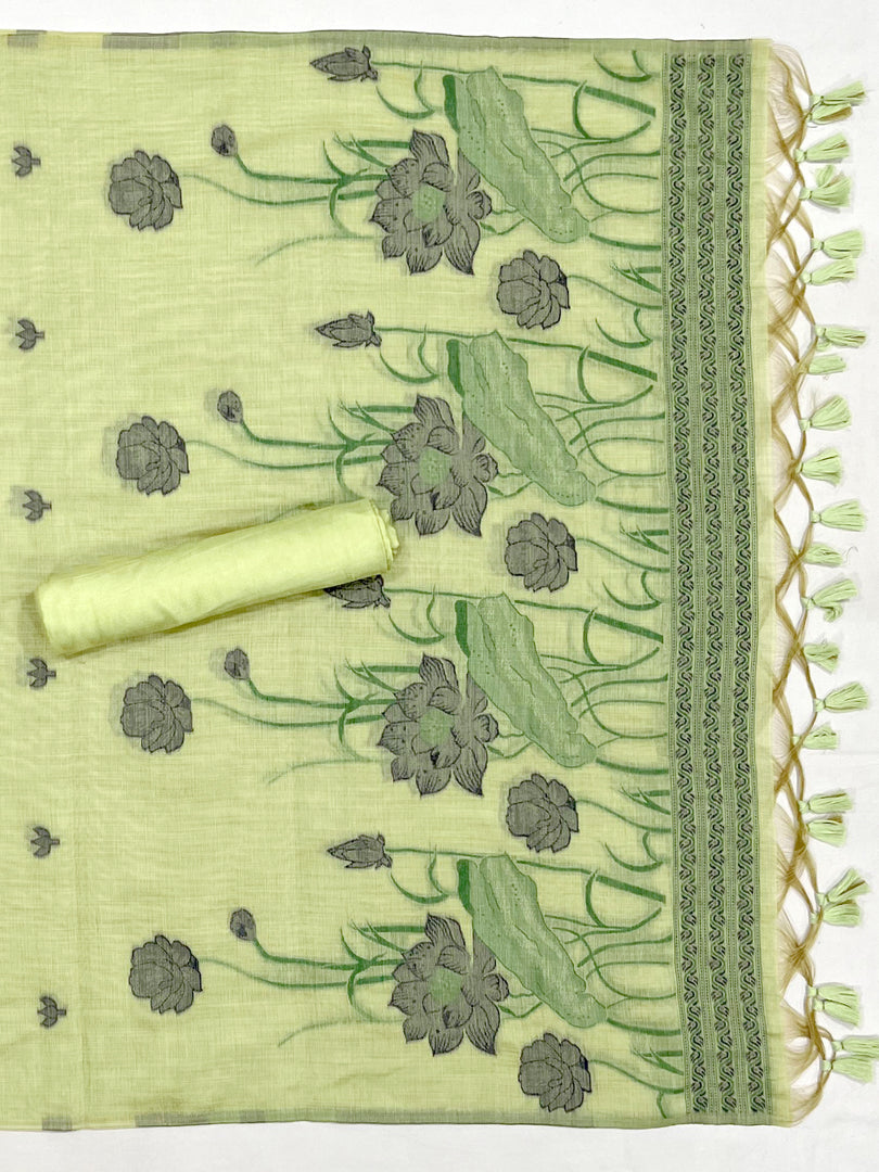Bohemian Bliss Green Muga Cotton Unstitched Suit Set