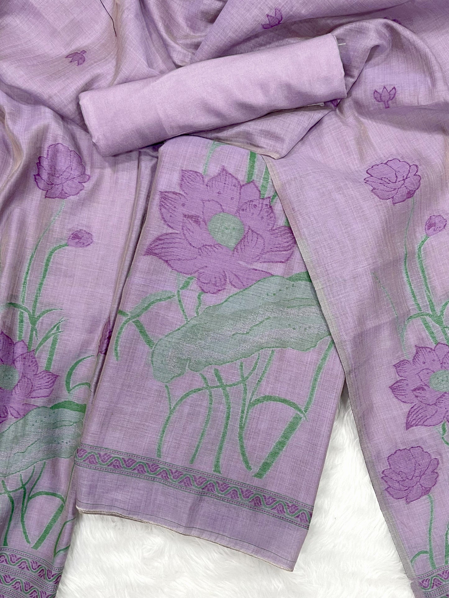 Bohemian Bliss Lavender Muga Cotton Unstitched Suit Set