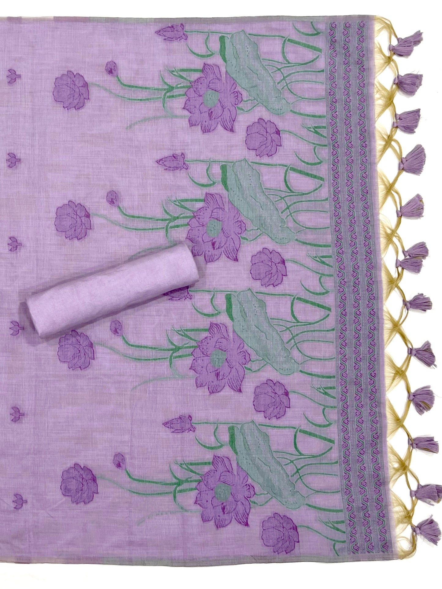 Bohemian Bliss Lavender Muga Cotton Unstitched Suit Set