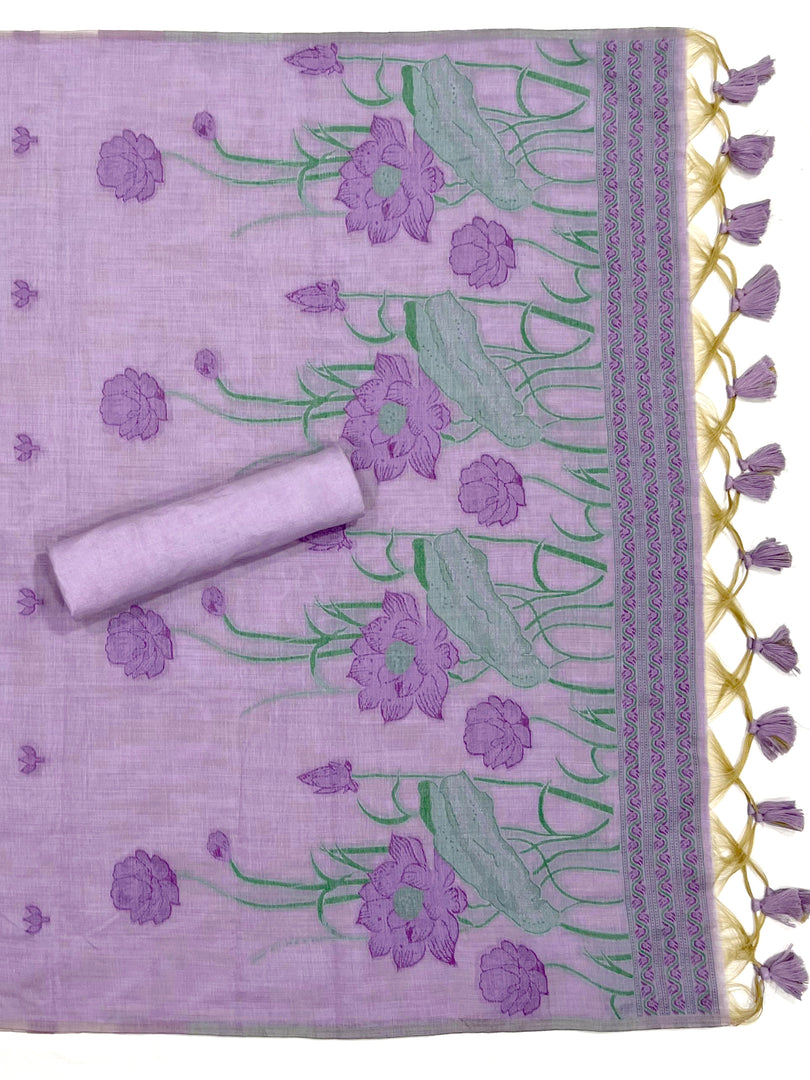 Bohemian Bliss Lavender Muga Cotton Unstitched Suit Set