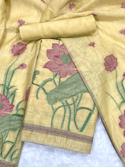 Bohemian Bliss Yellow Muga Cotton Unstitched Suit Set