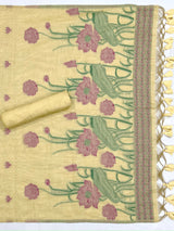 Bohemian Bliss Yellow Muga Cotton Unstitched Suit Set