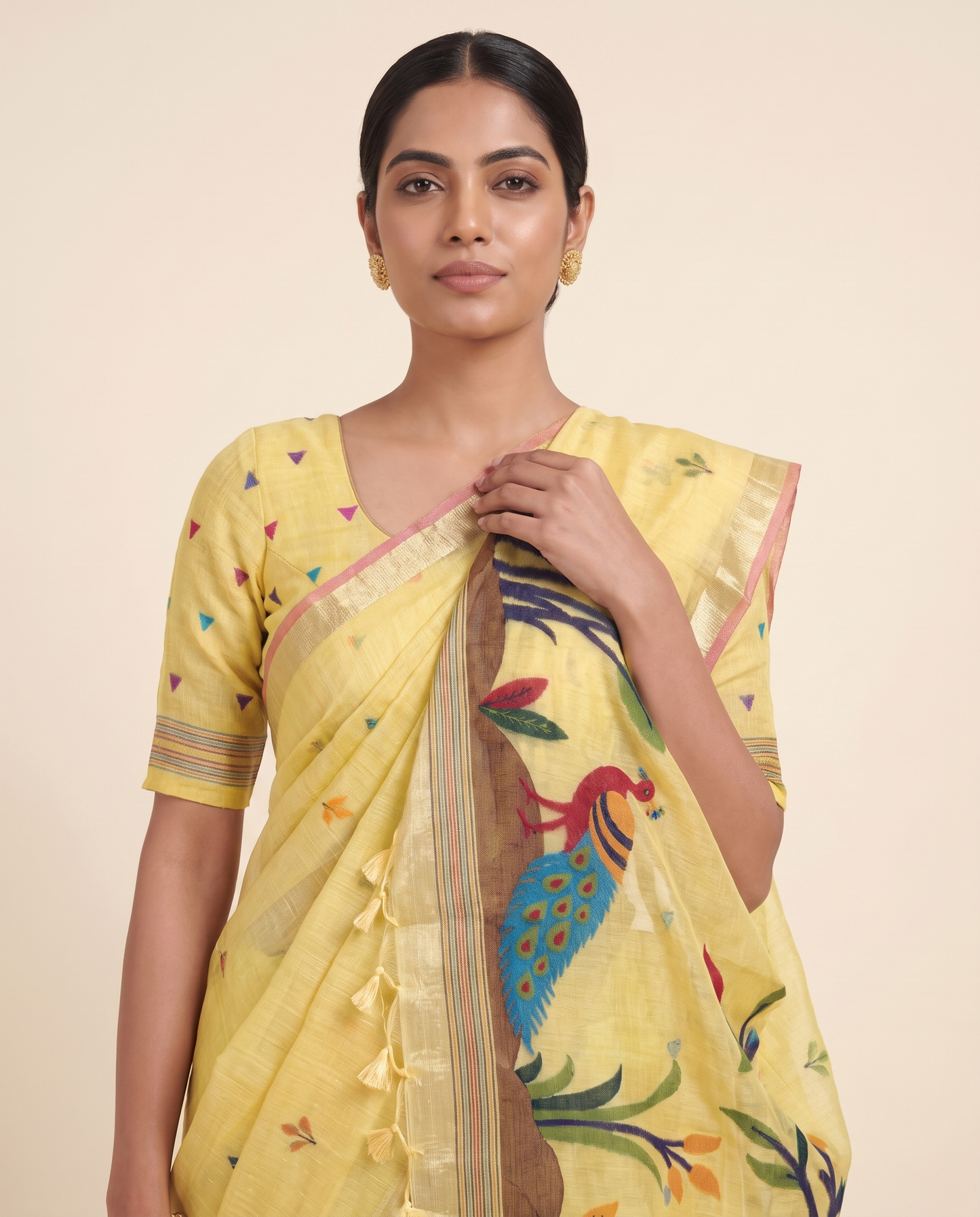 Moru Yellow Muga Cotton Jamdani Saree With Organza Pallu & Unstitched Blouse Piece